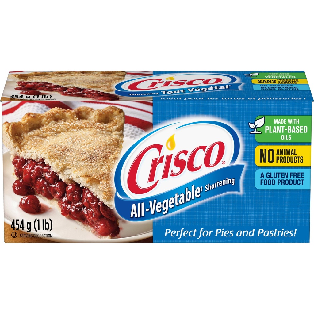 E-CRISCO Shortening végétal Crisco. Le shortening entièrement végétal Crisco® rendra vos croûtes à tarte feuilletées, votre poulet frit croustillant, votre glaçage moelleux et vos repas savoureux.