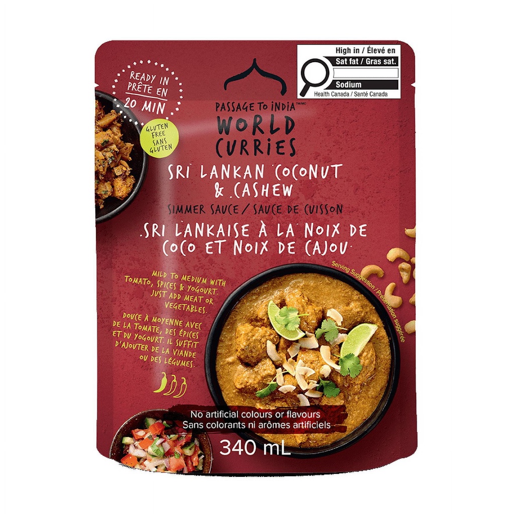Passage Foods, Passage to India, Sauce Mijotée au Poulet, Noix de Coco et Cajou du Sri Lanka, 340 ml