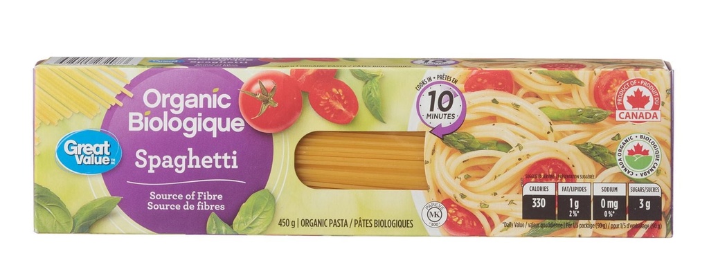 Spaghetti de Great Value Biologique