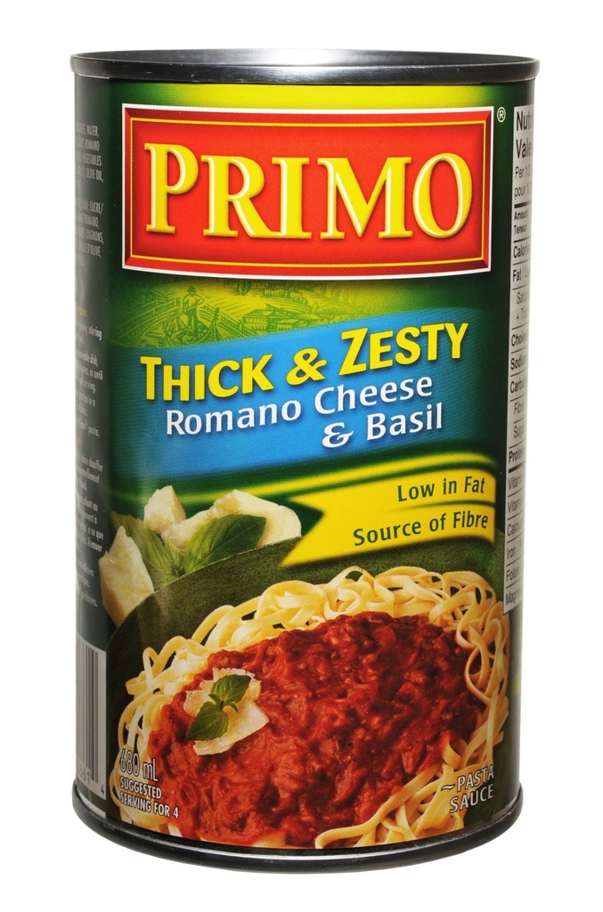 Primo Sauce pour Pâtes Épaisse et Relevée au Fromage Romano et au Basilic