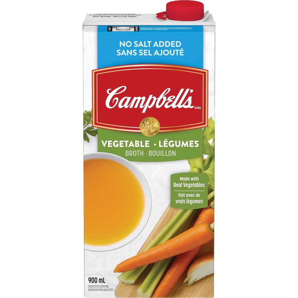 Campbell's® Bouillon de Légumes Prêt à Utiliser Sans Sel Ajouté, Stable à Température Ambiante