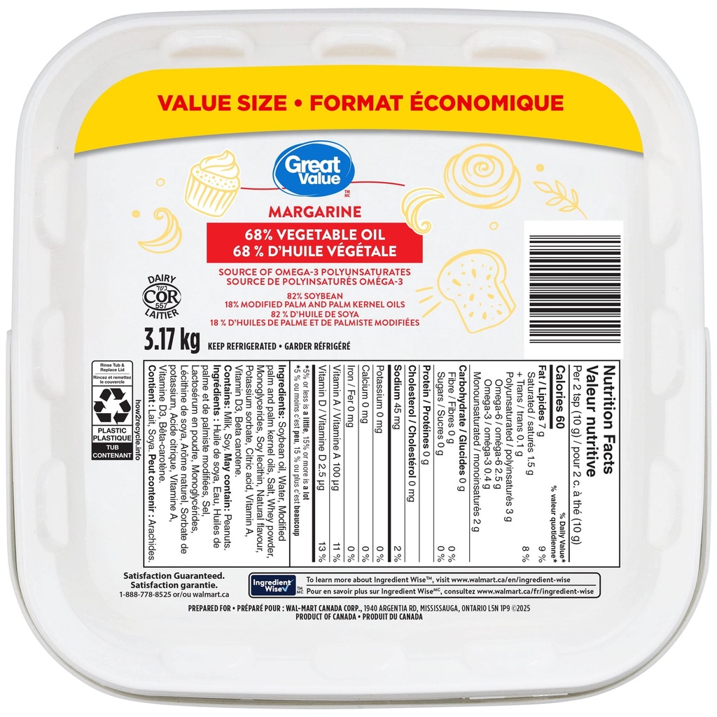 Margarine 68 % d’huile végétale Great Value