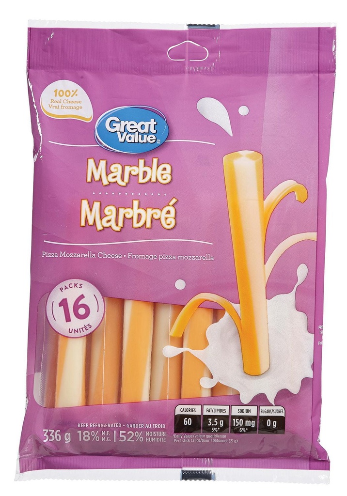 Fromage pizza mozzarella marbré de Great Value