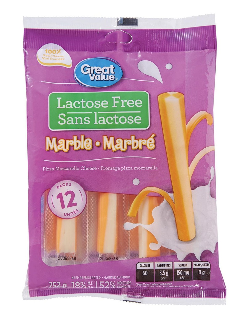 Fromage pizza mozzarella marbré effilochable Great Value sans lactose