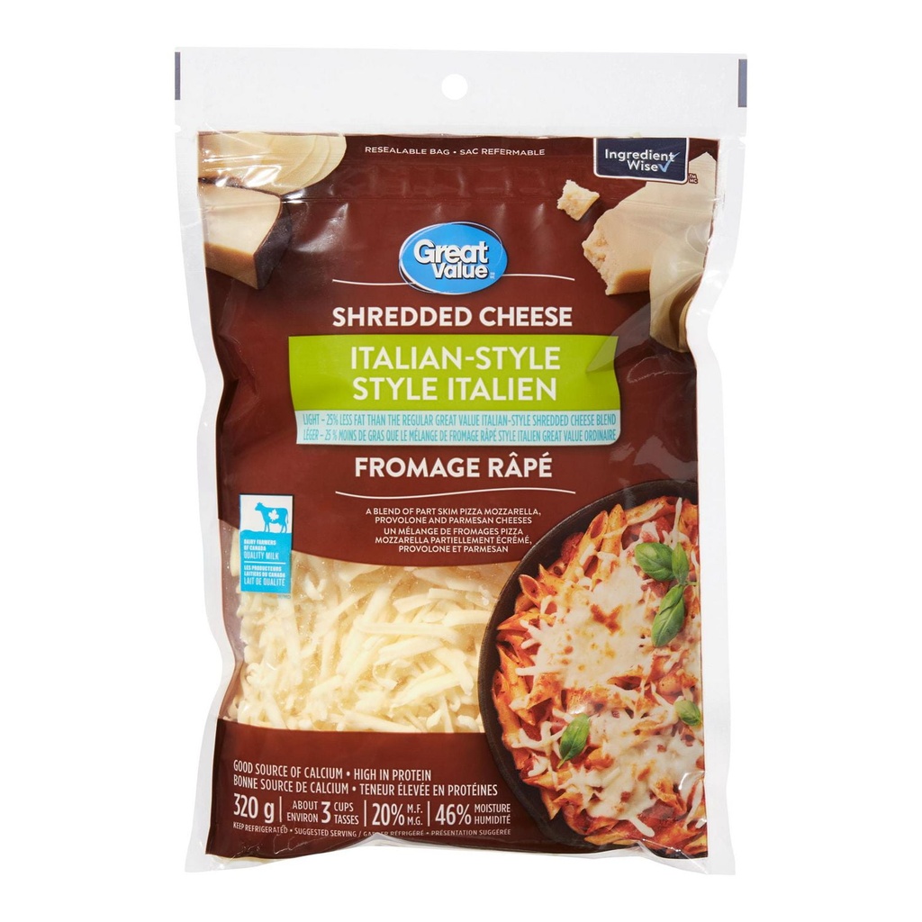 Fromage râpé léger à l'italienne Great Value
