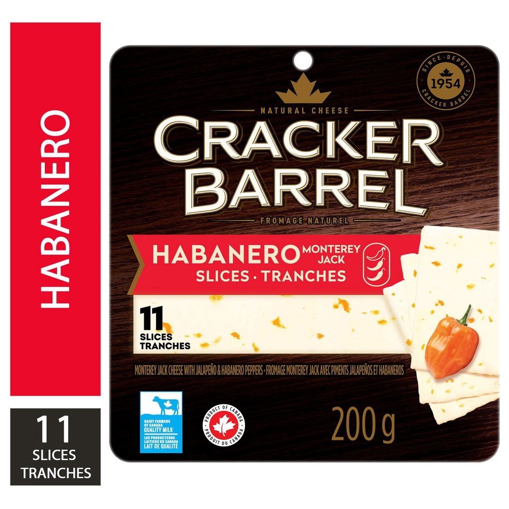 Cracker Barrel Cheese Cracker Barrel Fromage en tranches Monterey Jack à la habanero, 200g
