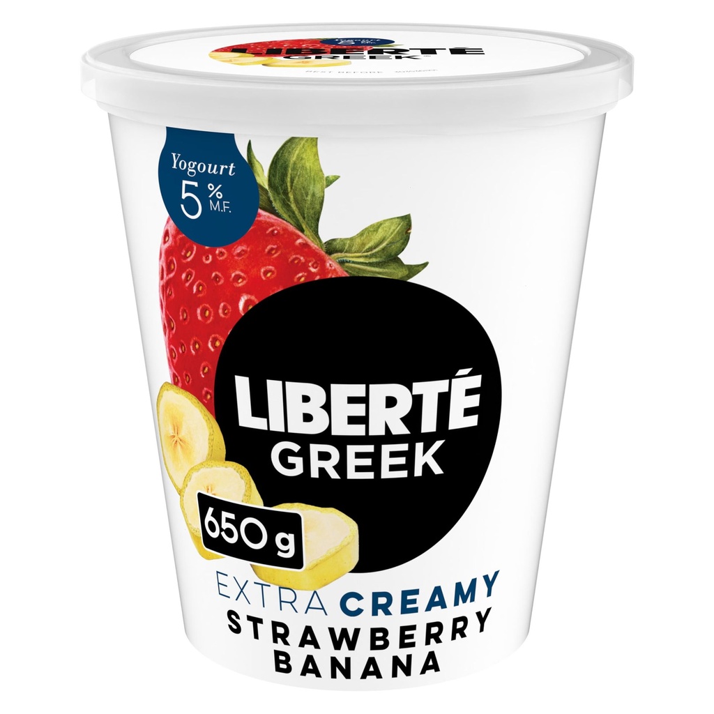 Liberté Grec Yogourt Extra crémeux 5 %, Fraise Banane, 650g