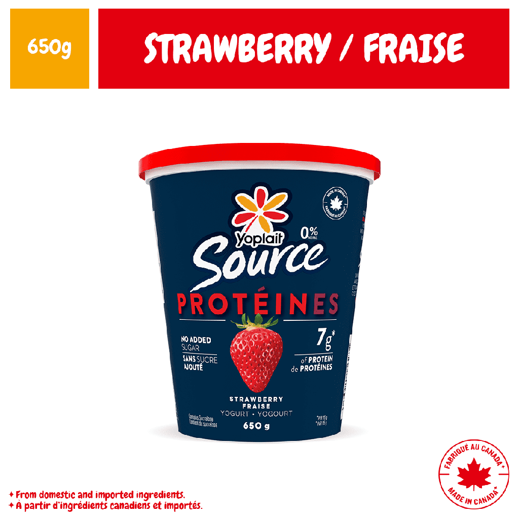 Yoplait Source Protéines Yogourt, 0%, Fraise, 650g