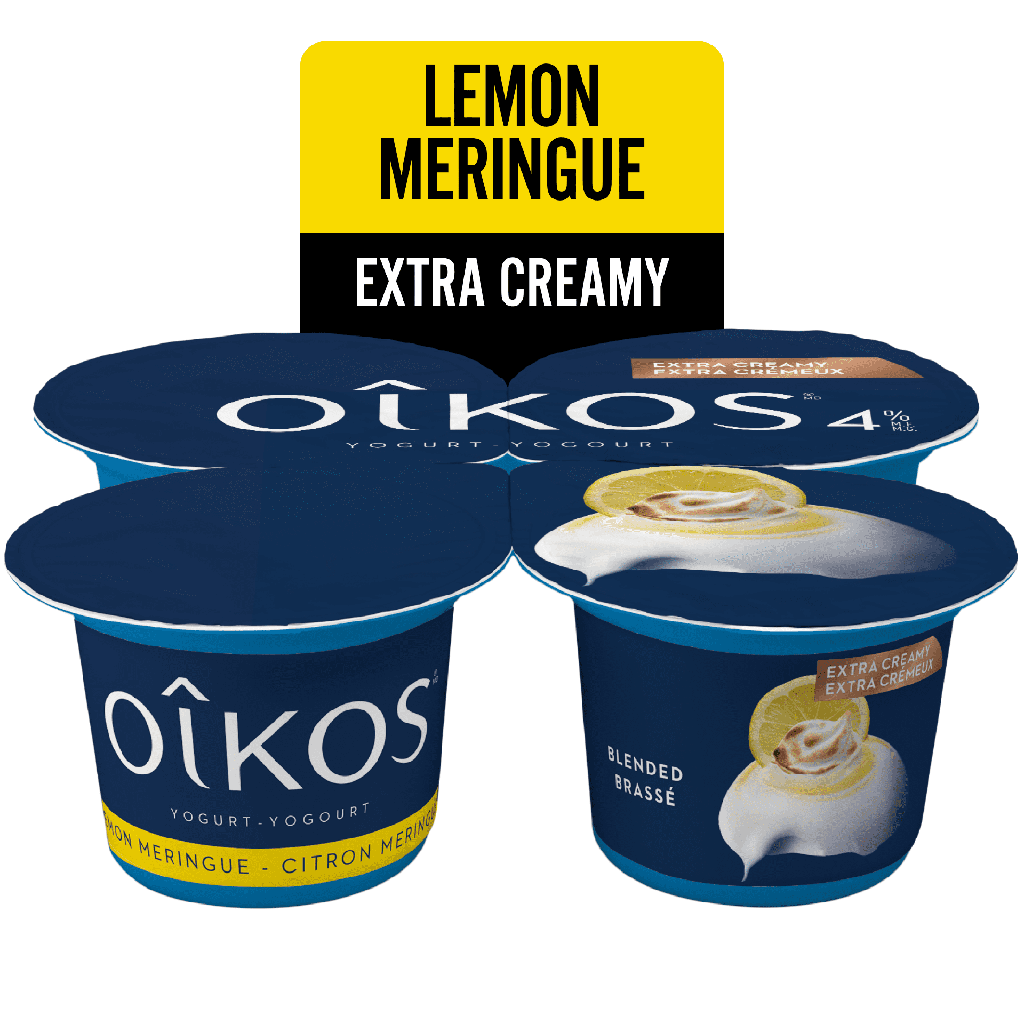 Oikos Yogourt Extra Crémeux, Citron Meringué, Brassé, 4 % M.g, 4x95g