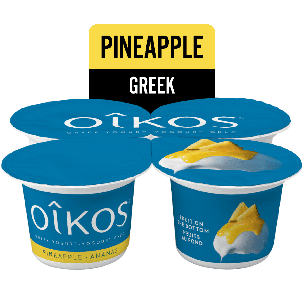 Oikos Yogourt Grec, Ananas, Fruits au Fond, 2 % M.g, 4x100g