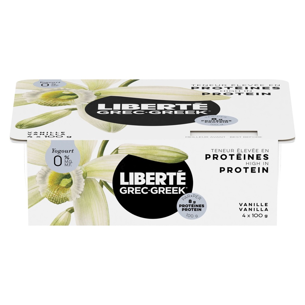Liberté Yogourt Grec Vanille 0 %, 4x100g