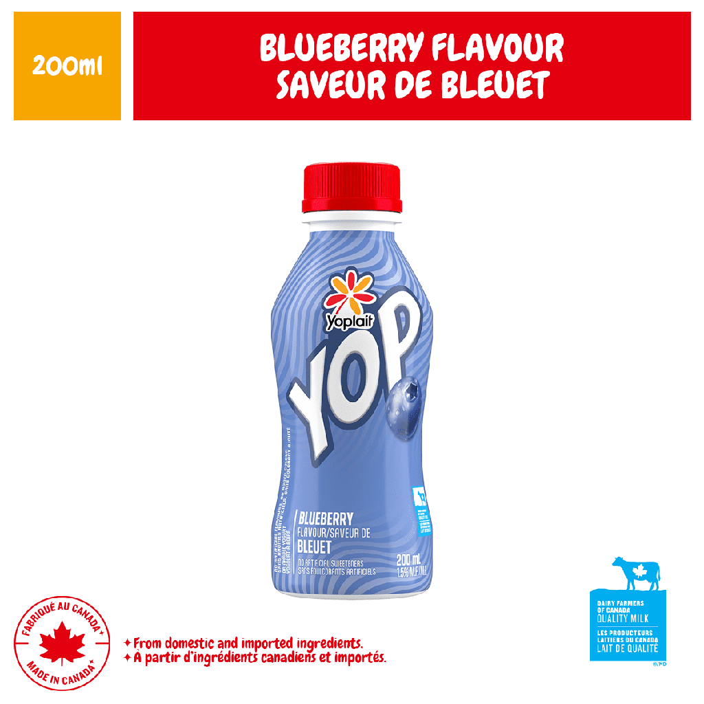 Yoplait Yop 1,5 % yaourt à boire, Bleuet, 200ml