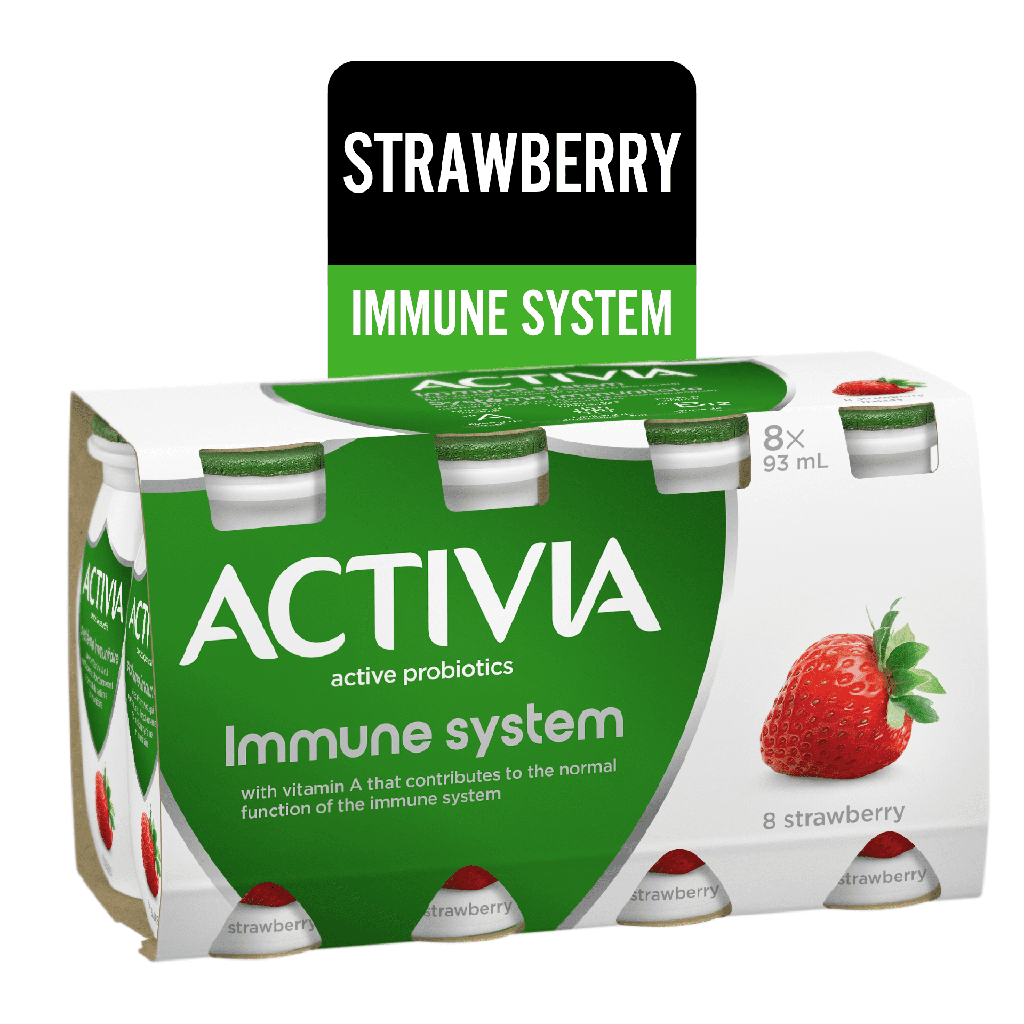 Activia Boisson de Yogourt Probiotique, Fraise, Système Immunitaire, 8x93ml