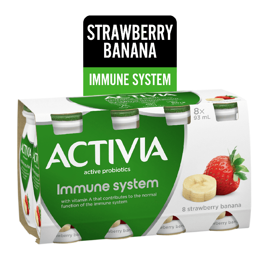 Activia Boisson de Yogourt Probiotique, Fraise-Banane, Système Immunitaire, 8x93ml