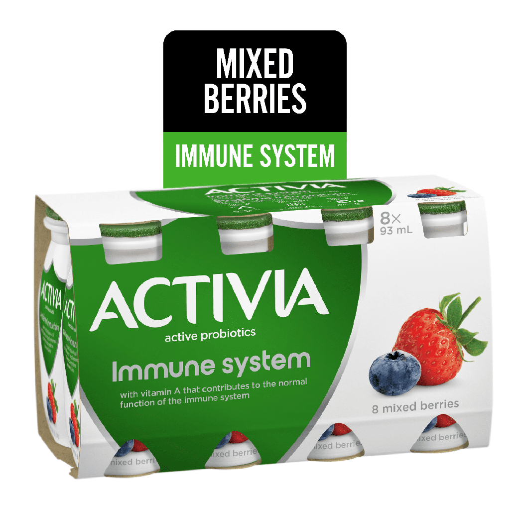Activia Boisson de Yogourt Probiotique, Baies Mélangées, Système Immunitaire, 8x93ml