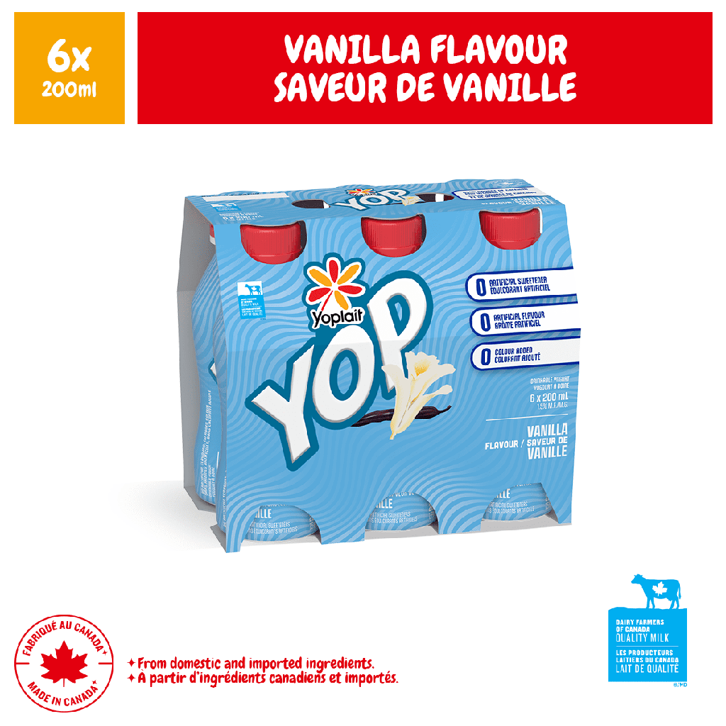 Yoplait Yop Yogourt à boire 1.5%, vanille, collations pour enfants 6X200ml
