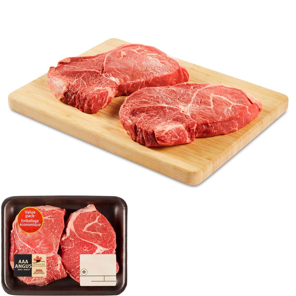 Pointes de surlonge de bœuf Mon marché fraîcheur en emballage économique, 2-4 biftecks, Bœuf Angus AAA, 0.67 - 0.95 KG