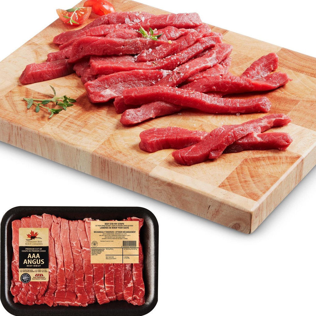 Lanières de bœuf pour sauté, Mon marché fraîcheur, Lanières de bœuf, Bœuf Angus AAA, 0.28 - 0.58 KG