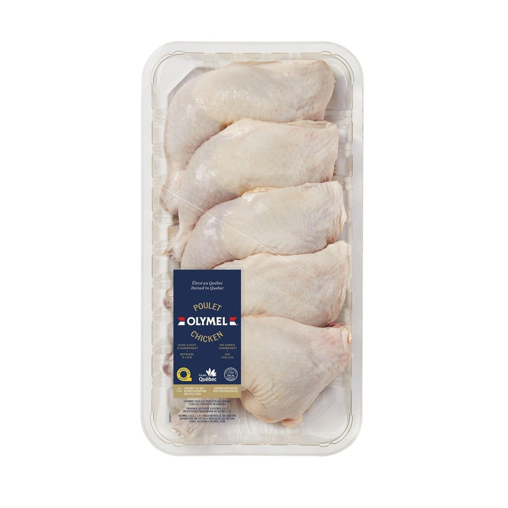 Olymel Cuisses de poulet avec dos Halal, 5 par cabaret, 1.58 - 1.88 KG