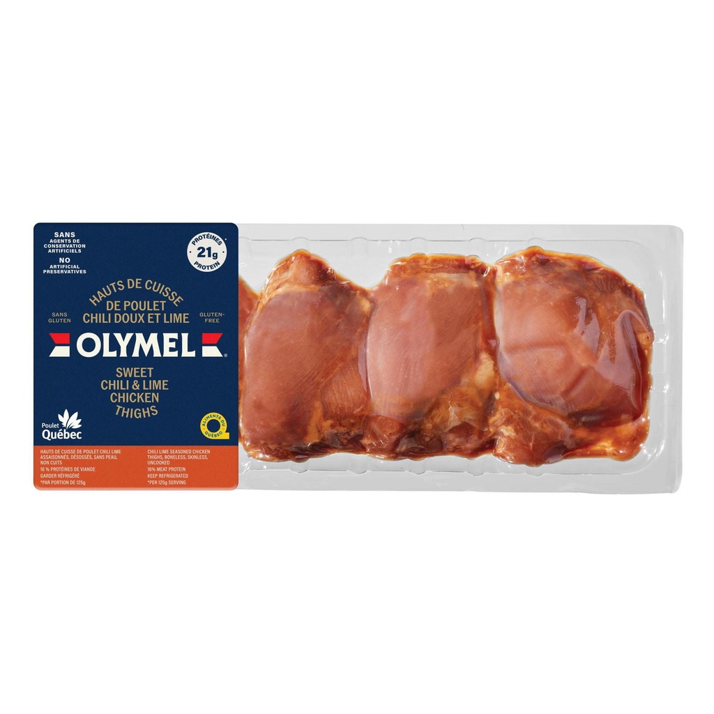 Olymel Hauts de cuisse de poulet chili doux et lime Désossés, sans peau, non cuits