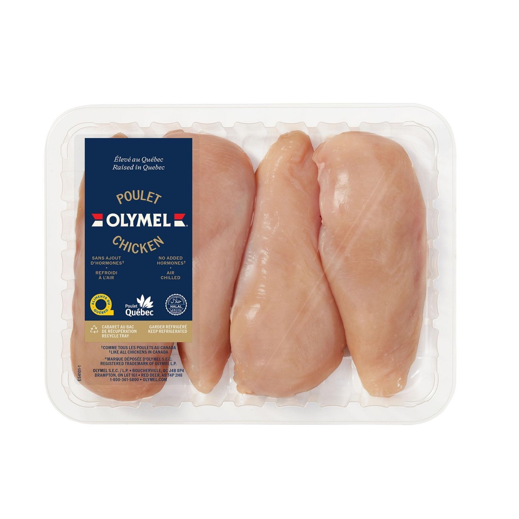 Olymel Poitrines de poulet désossées, 4 poitrines par cabaret, 0.75 - 1.00 KG