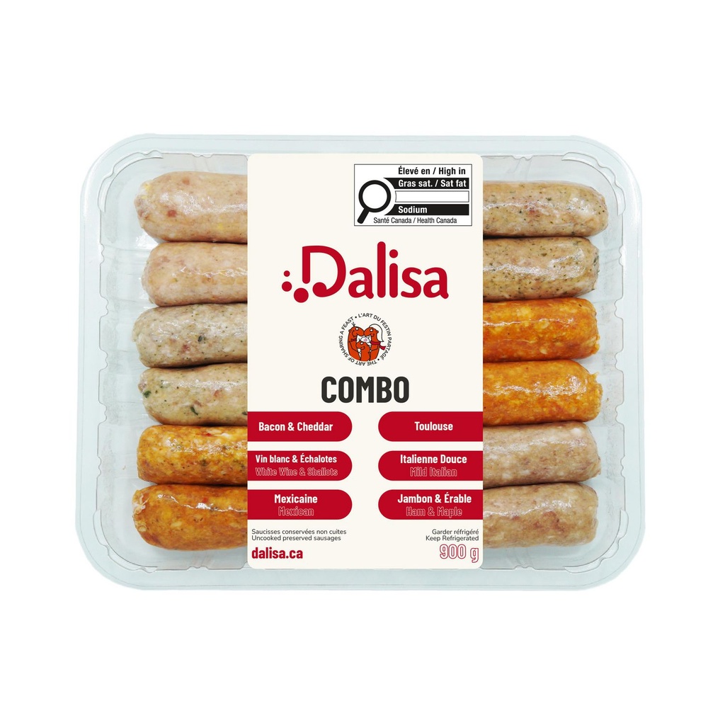 Dalisa Saucisses à dîner combo de 6 saveurs 900g, Paquet économique Dalisa Combo sausages 6 flavours 900g