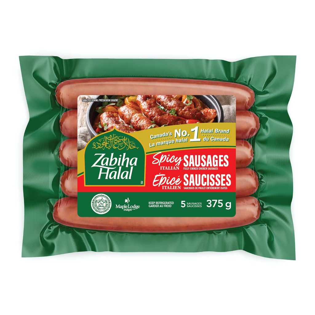 Zabiha Halal Italiennes Epicées Saucisses de Poulet Entièrement Cuites 100% halal et 100% délicieux!