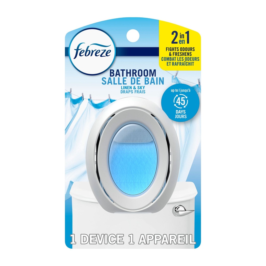 Febreze Assainisseur d'Air pour Salle de Bain, Anti-Odeurs, Parfum Draps Frais, 1 Unité