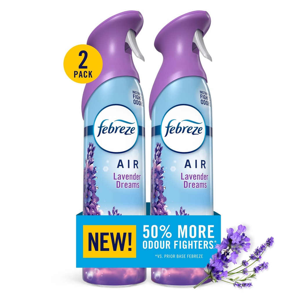 Febreze Air, Vaporisateur Désodorisant, Vaporisateur pour Pièces Anti-Odeurs, Rêves de Lavande, 230g, Lot de 2