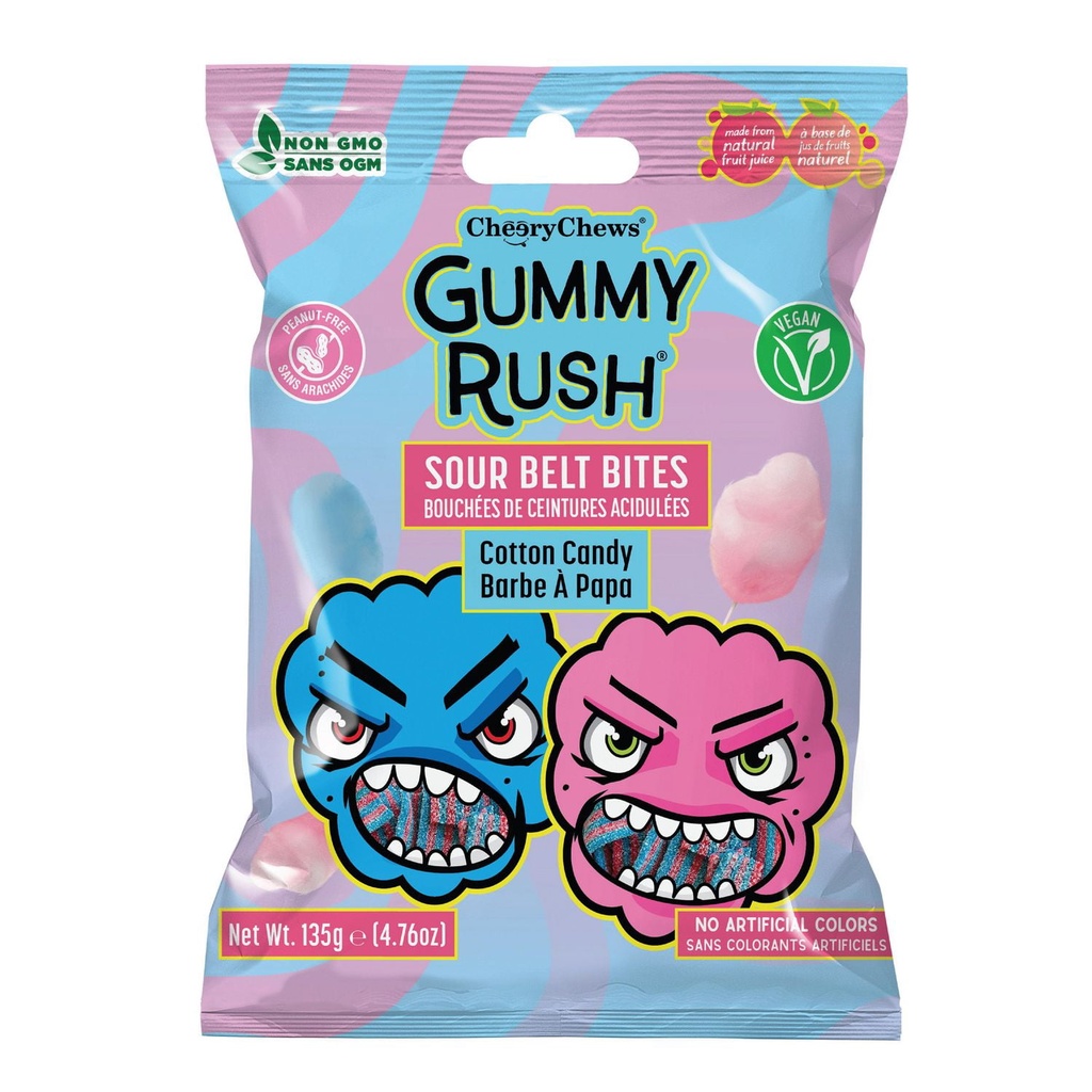 Cheery Chews - Gummy Rush Gummy Rush Bouchées de Ceintures Aigres – Barbe à Papa 60g
