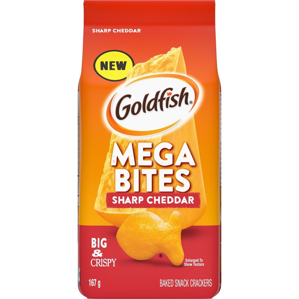 Craquelins Goldfish(MD) Mega Bouchées Cheddar Fort, Sachet de 167 g