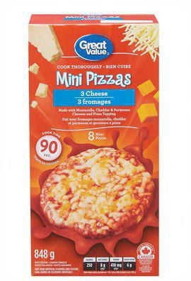 Mini pizzas trois fromages de Great Value 8 pizzas