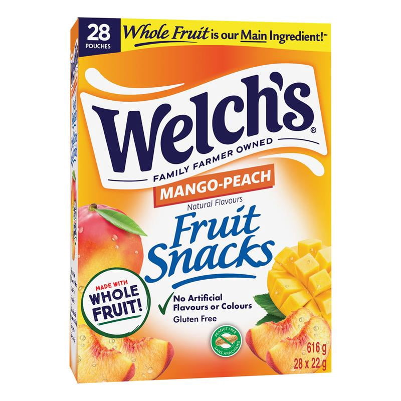 Welch's Collations aux Fruits Mangue-Pêche Collations aux Fruits Tendres, 22g, 28 Sachets