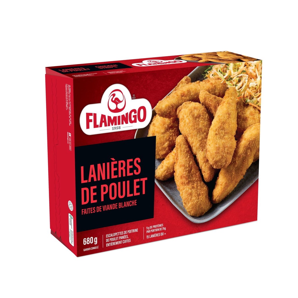 Flamingo Lanières de poitrine de poulet Lanières de poitrine de poulet - Escalopettes de poitrine de poulet panées et entièrement cuites
