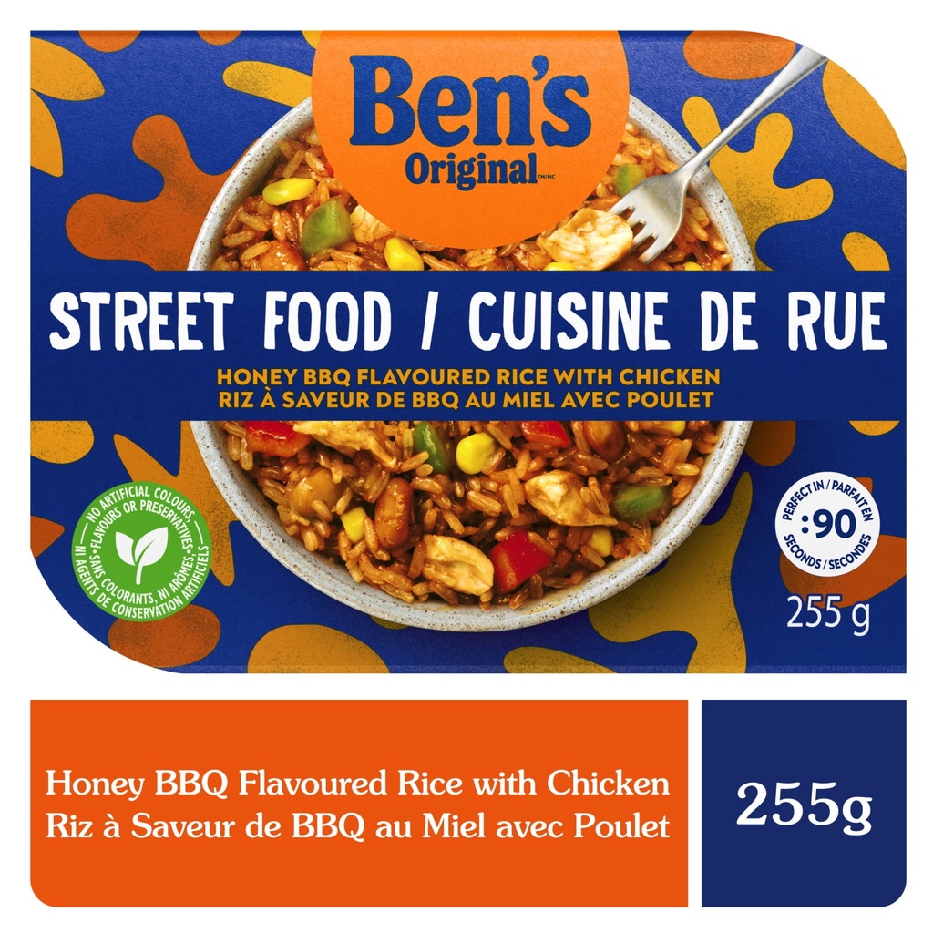 BEN'S ORIGINAL Cuisine de Rue Riz à Saveur de BBQ au Miel avec Poulet, Plat Préparé, au Micro-ondes en 90 Secondes, 255 g