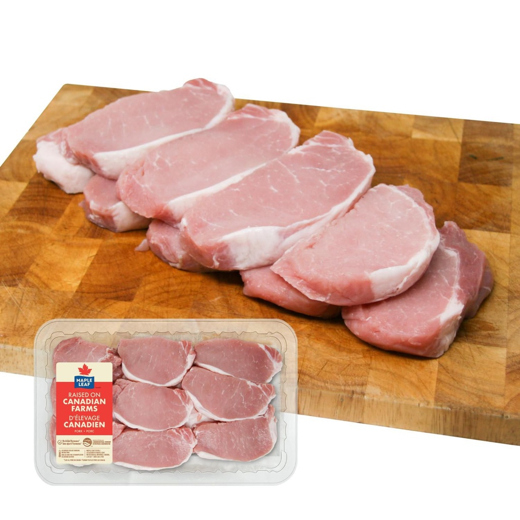 Côtelettes de porc désossées fraîches Maple Leaf centre et bout de côte, Combo paquet 9 pièces, 1.00 - 1.35 KG