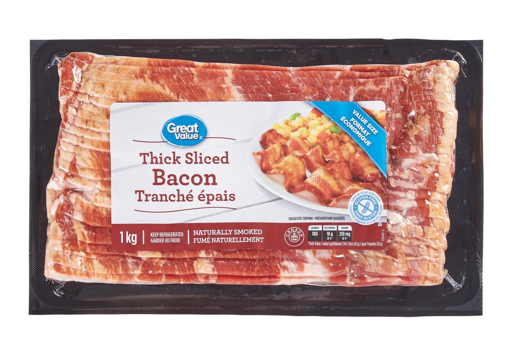 Tranches de bacon extra epaisses de Great Value GV bacon epais