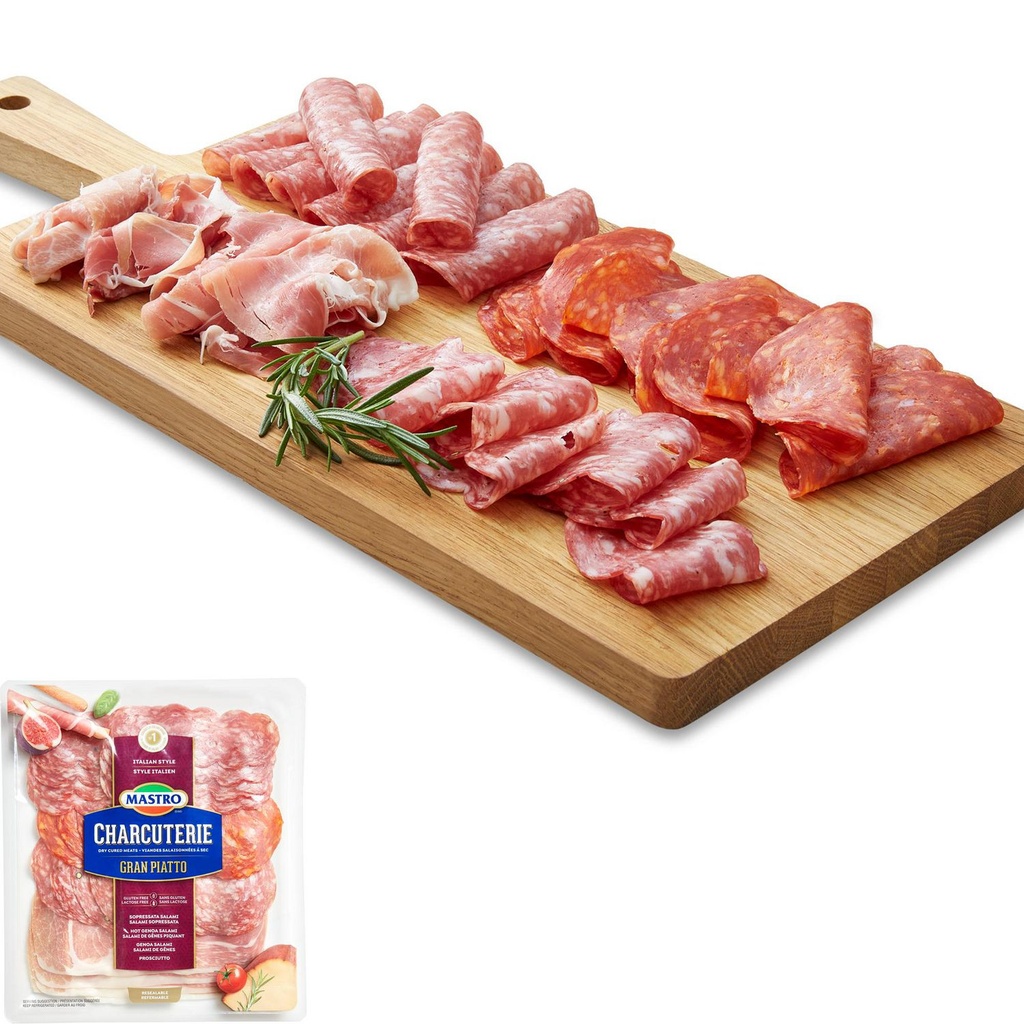 Charcuteries Gran Piatto Mastro, assortiment de charcuteries salaisonnées à sec, format familial 200g