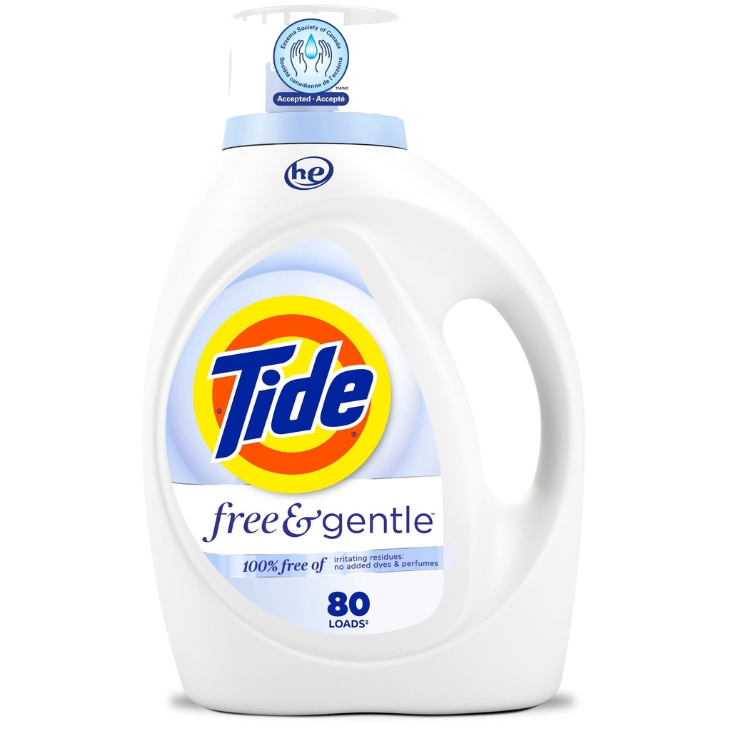 Tide Free & Gentle Détergent à Lessive Liquide, Détergent à Lessive Tide, Détergent à Lessive Propre, 3.1 Litres, 80 Brassées