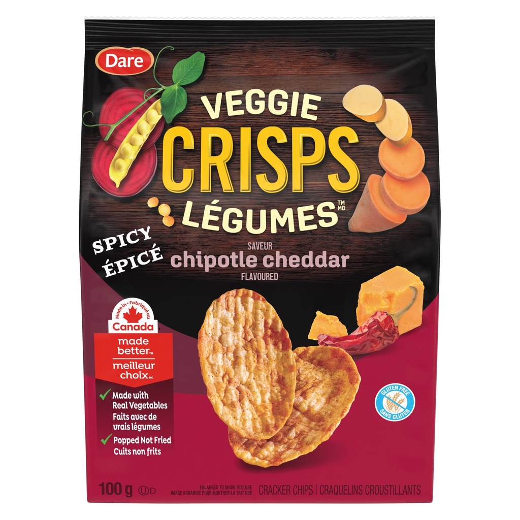 CRISPS LEGUMES Dare Crisps légumes Épicé chipotle cheddar, 100g