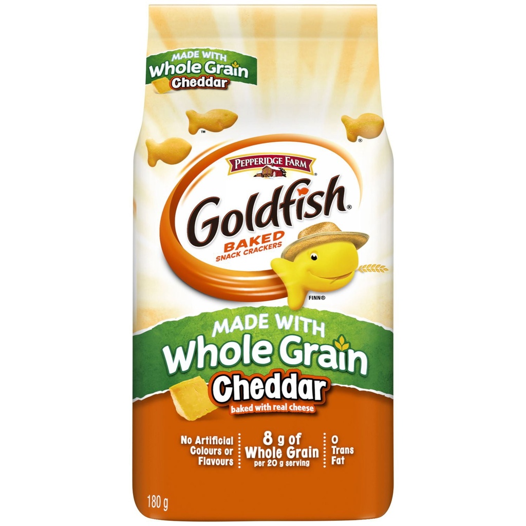 Craquelins cuits au four GoldfishMD Cheddar faits de grains entiers, sachet de 180g