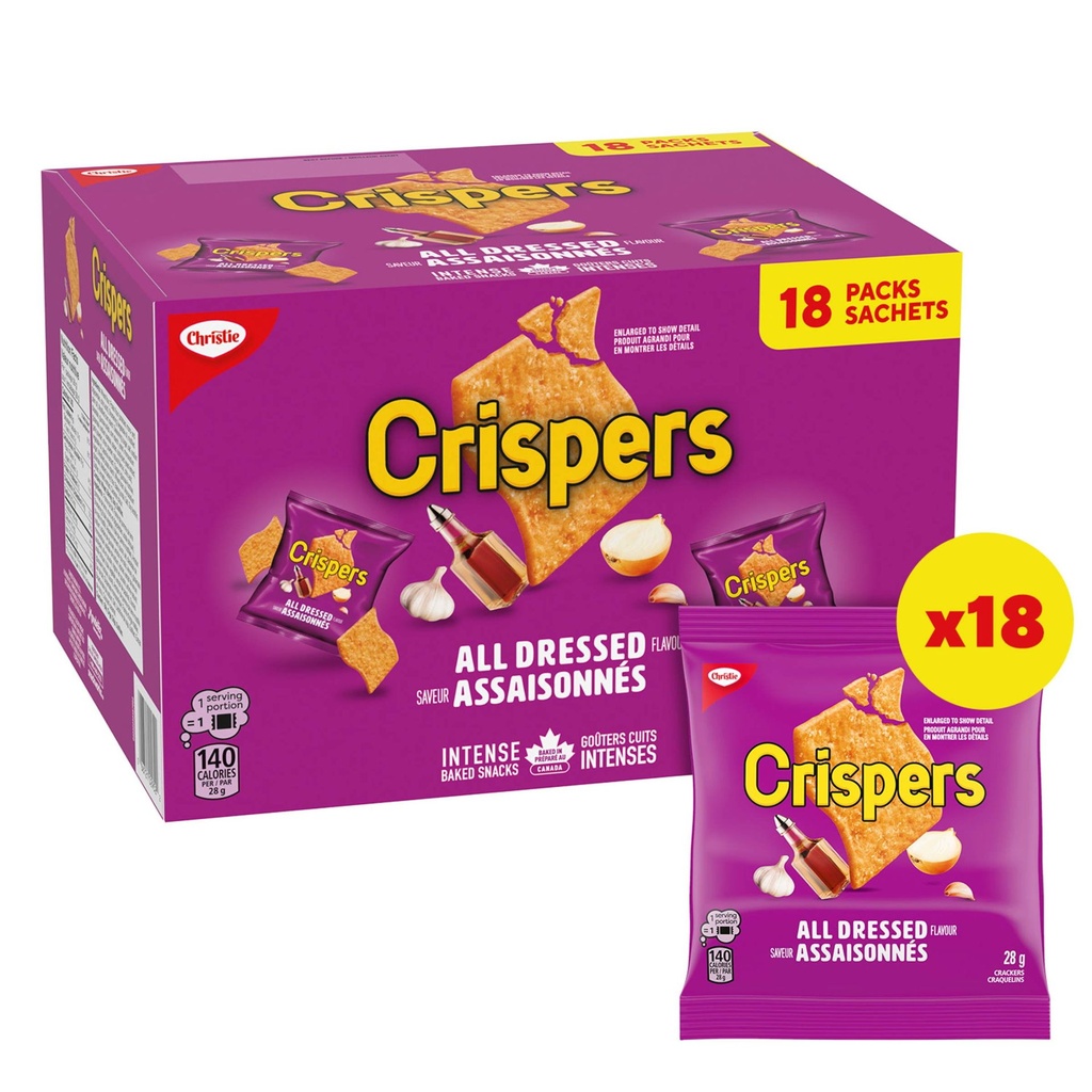 Christie CRISPERS, Assaisonnés, 18 sachets emballés individuellement, assortiment, collations pour l’école, emballage économique, Est-ce une croustille ou un craquelin