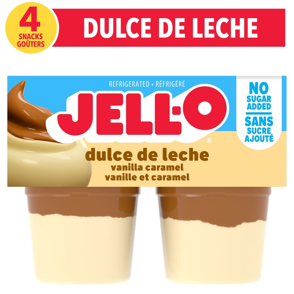 Jell-O Goûters Au Pouding Réfrigéré Prêt-À-Servir À Saveur De Dulce De Leche À La Vanille Et Caramel Sans Sucre Ajouté, Paquet De