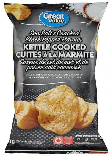 Croustilles cuites à la marmite Great Value à saveur de sel de mer et de poivre noir concassé
