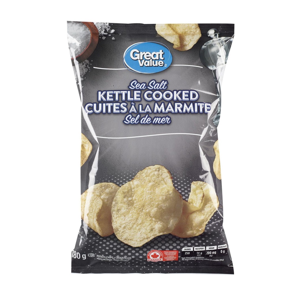 Croustilles de pommes de terre Great Value cuites à la marmite à saveur de sel de mer