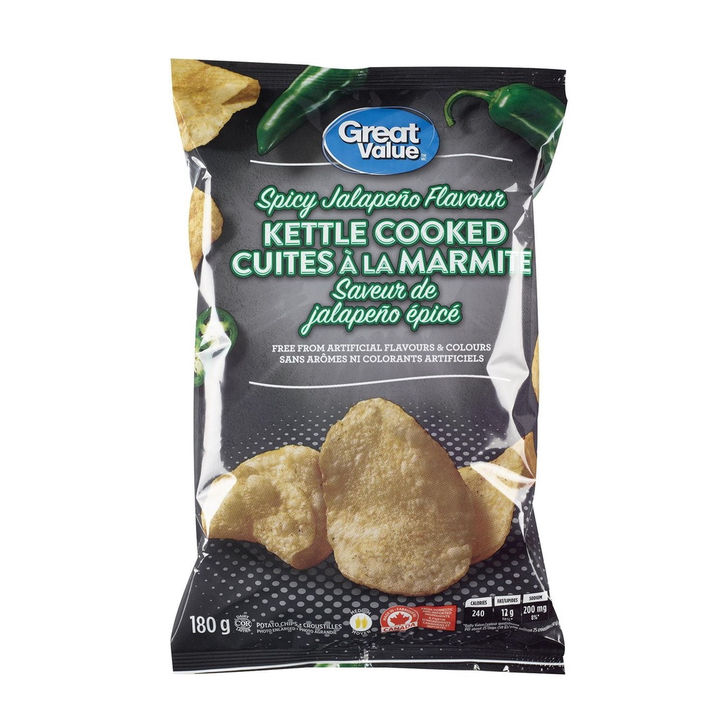 Croustilles de pommes de terre Great Value à saveur de Jalapeño cuites à la marmite