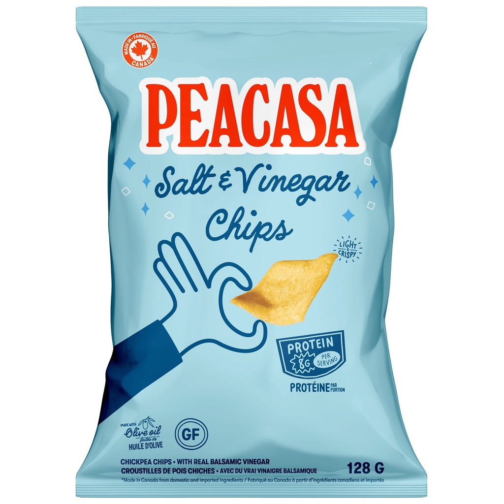 Croustilles Peacasa Riches en Protéines, Sel et Vinaigre, Légères et Croustillantes, Sans Gluten, Canadiennes, 128 g