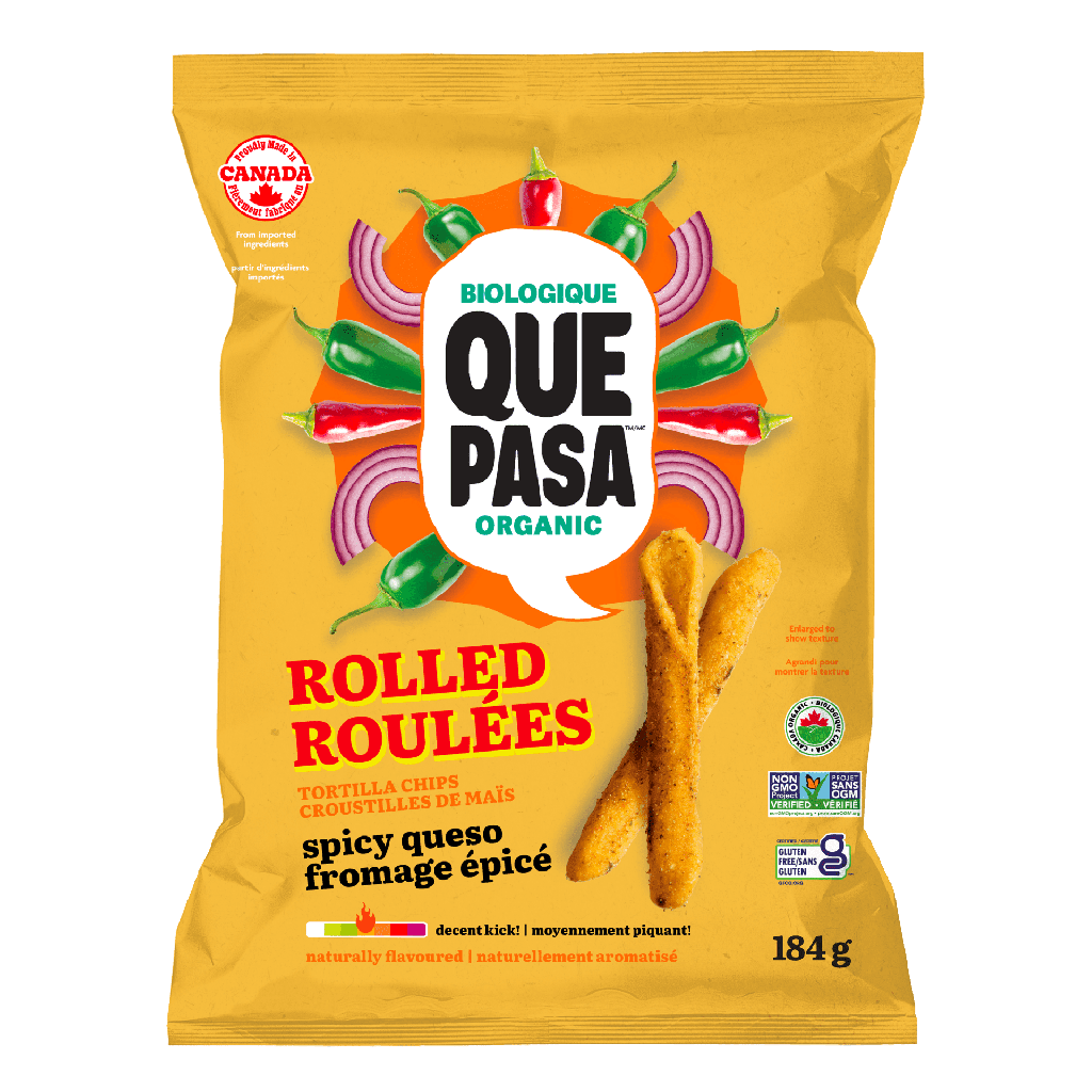 Croustilles de maïs biologiques roulées fromage épicé Que Pasa sac de 184 g