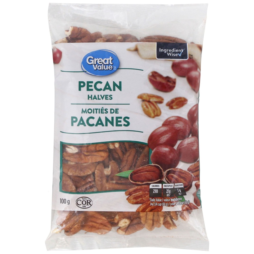 Moitiés de pacanes Great Value 100g
