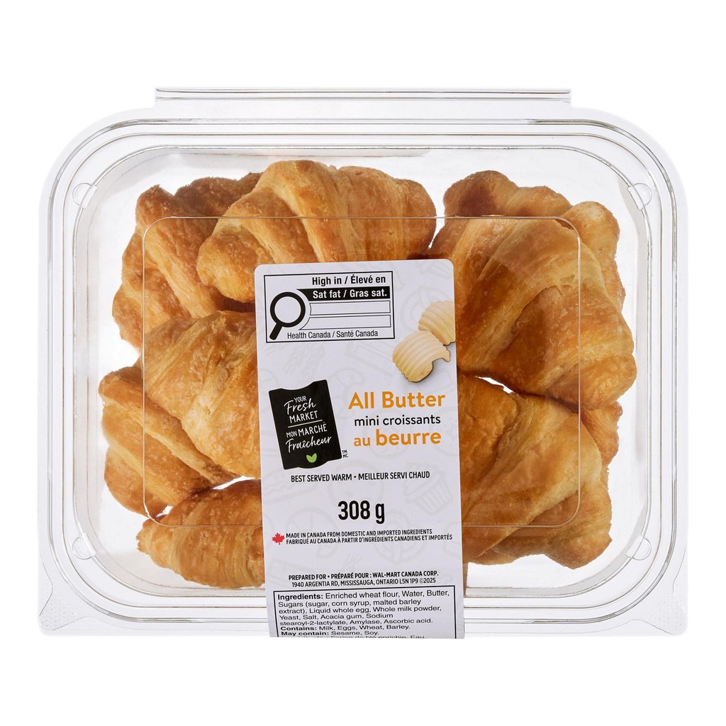 Mini croissants au beurre Mon marché fraîcheur, 10 pièces, 308 g
